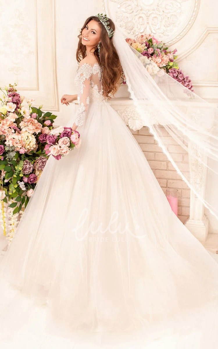 Off-The-Shoulder Ball Gown with Illusion Sleeves and Appliques