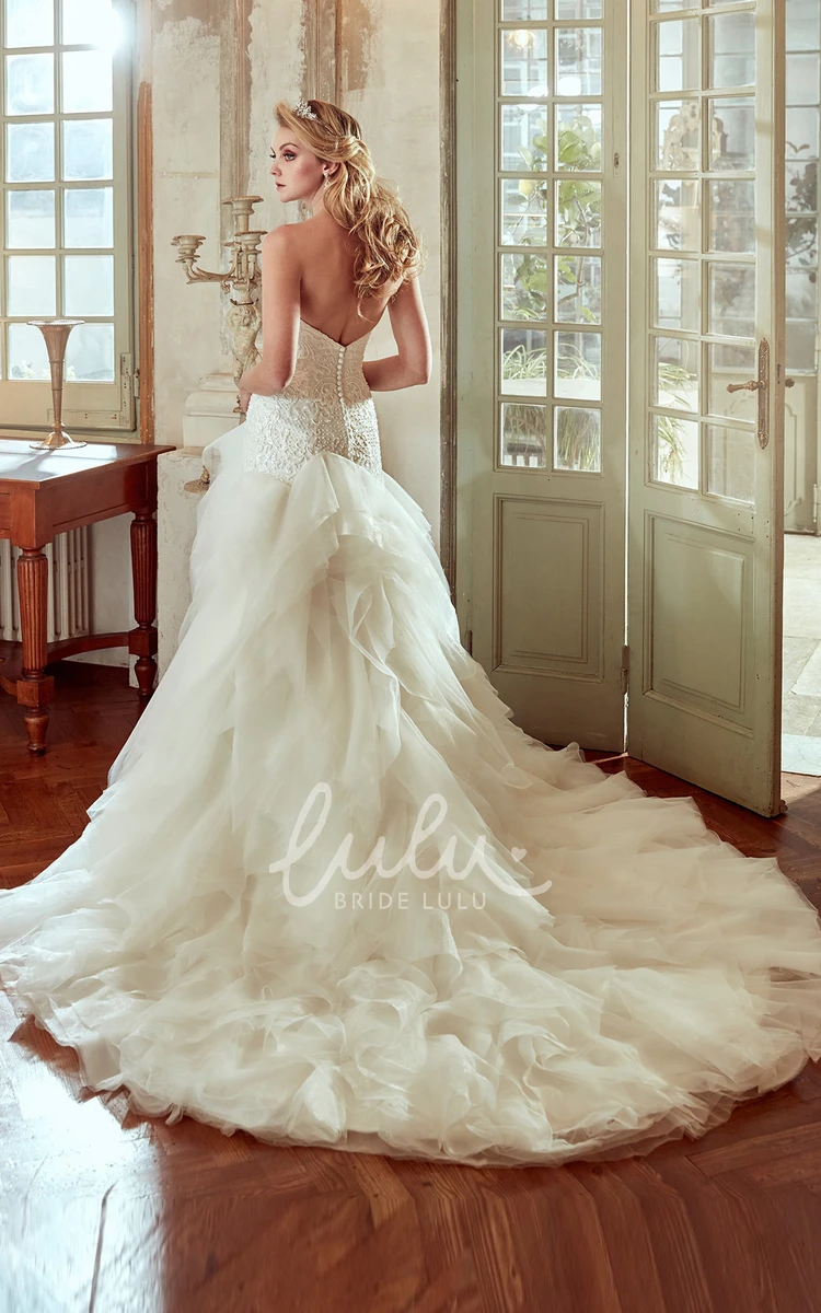 High-Low Wedding Dress with Ruching Skirt and Lace Corset Sweetheart Unique