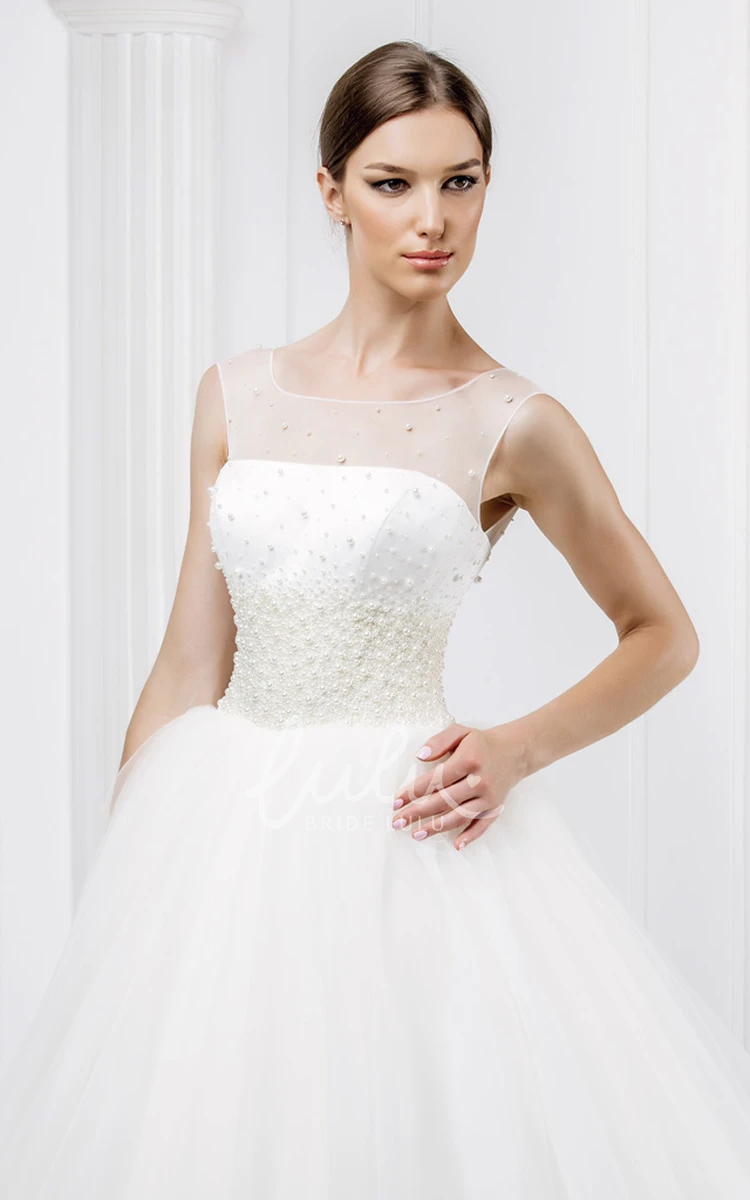 Bateau Crystal Corset Ball-Gown Wedding Dress with Court Train Sleeveless