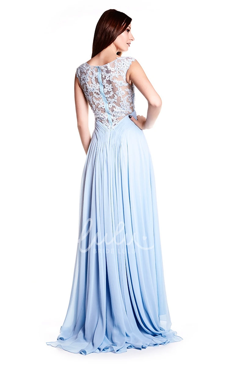 Appliqued Chiffon Cap Sleeve Prom Dress with Illusion Back Classy Prom Dress