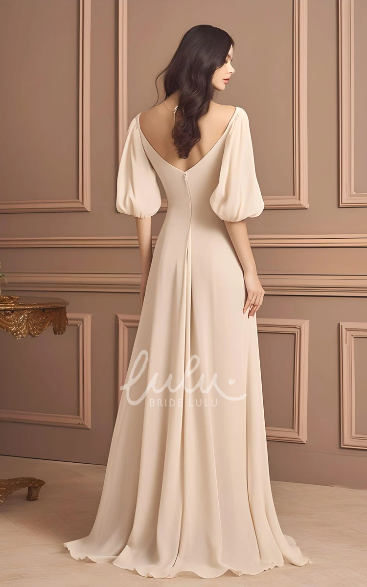 Poet Sleeve Floor-length A-Line Chiffon Mother of the Bride Dress