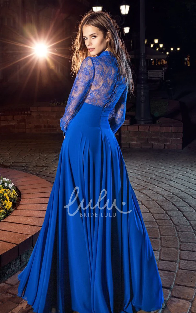 High Neck Tulle Lace A-Line Formal Dress With Long Sleeves