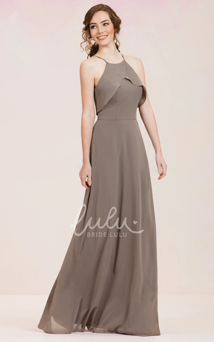 High-Neck Sleeveless Floor-Length Bridesmaid Dress with Ruffles Ruffled High-Neck Bridesmaid Dress