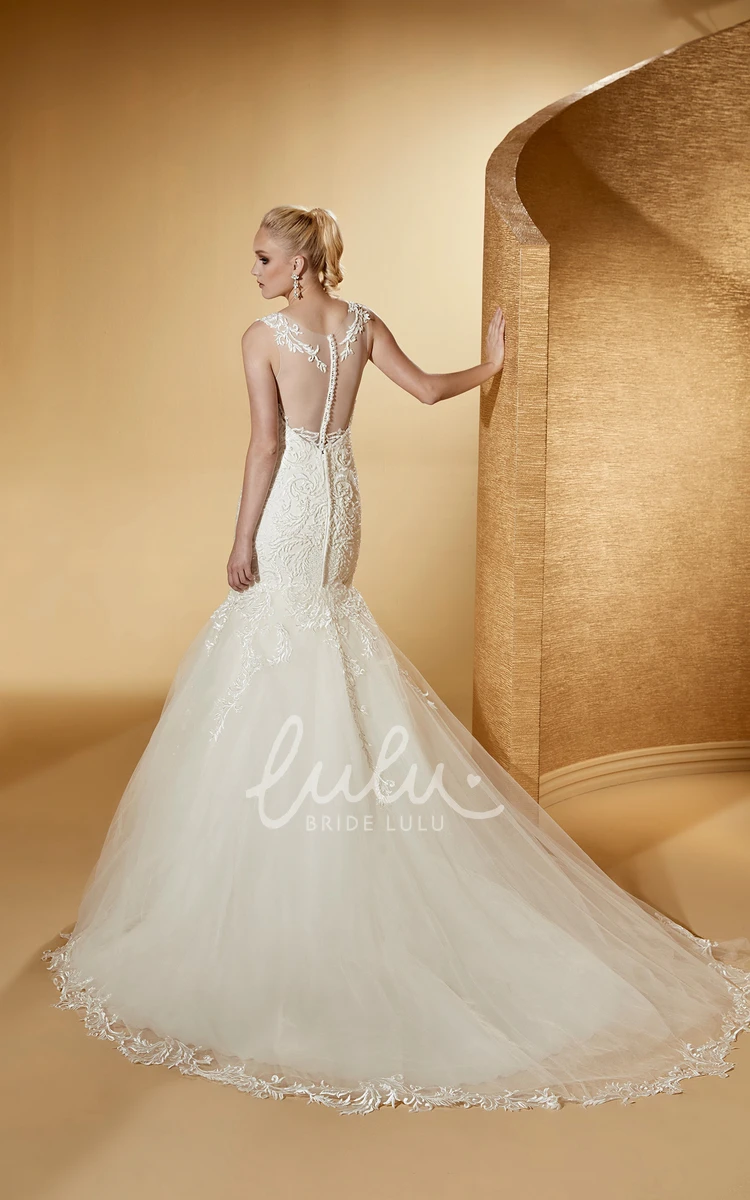 Jewel-Neck Mermaid Bridal Dress with Cap Sleeves and Illusive Design