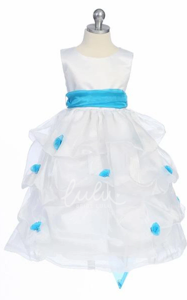 Organza & Satin Flower Girl Dress Ruched Tea-Length