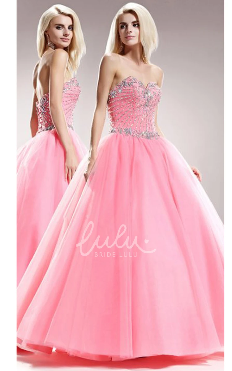 Sweetheart Sleeveless Tulle Satin Formal Dress with Beading Ball Gown