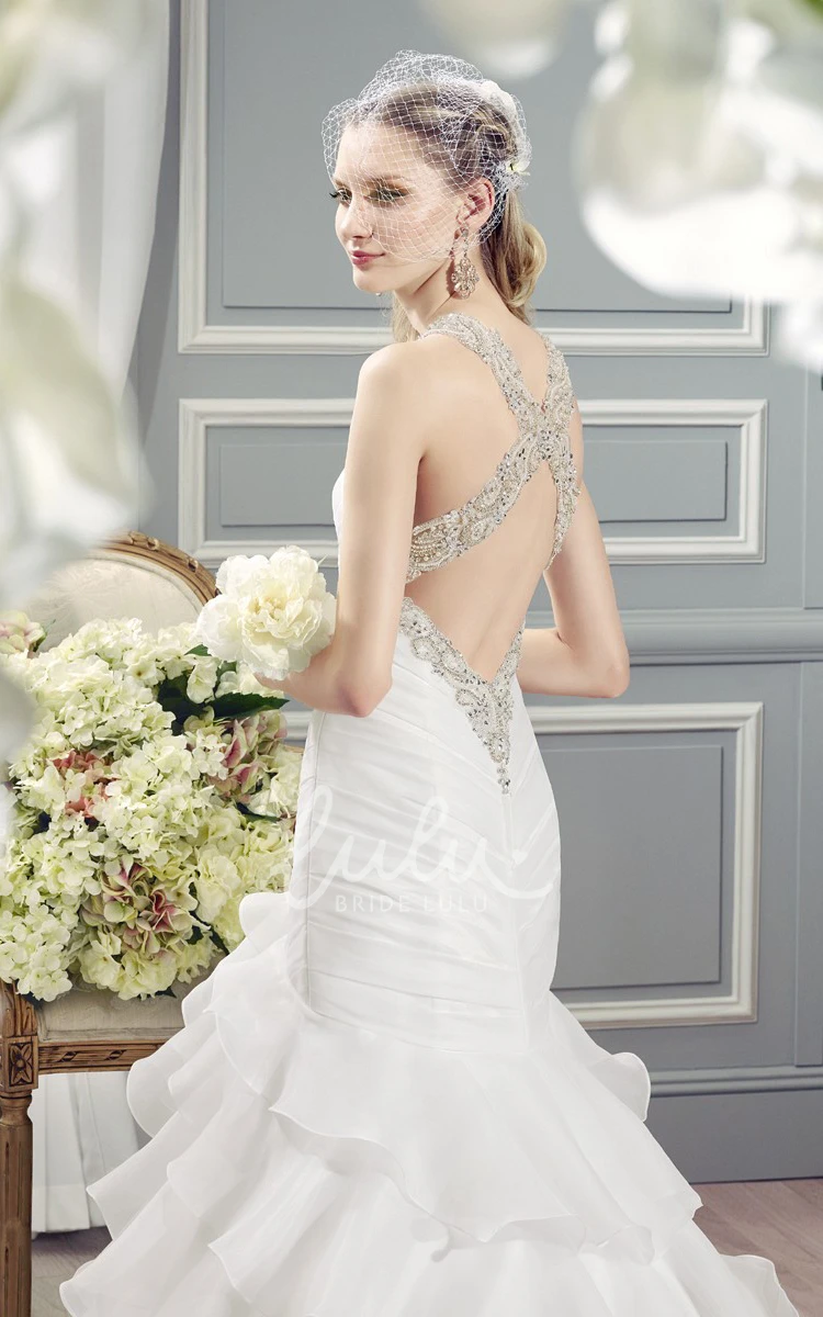 Organza Ruffled Strapless A-Line Wedding Dress with Beading and Tiers