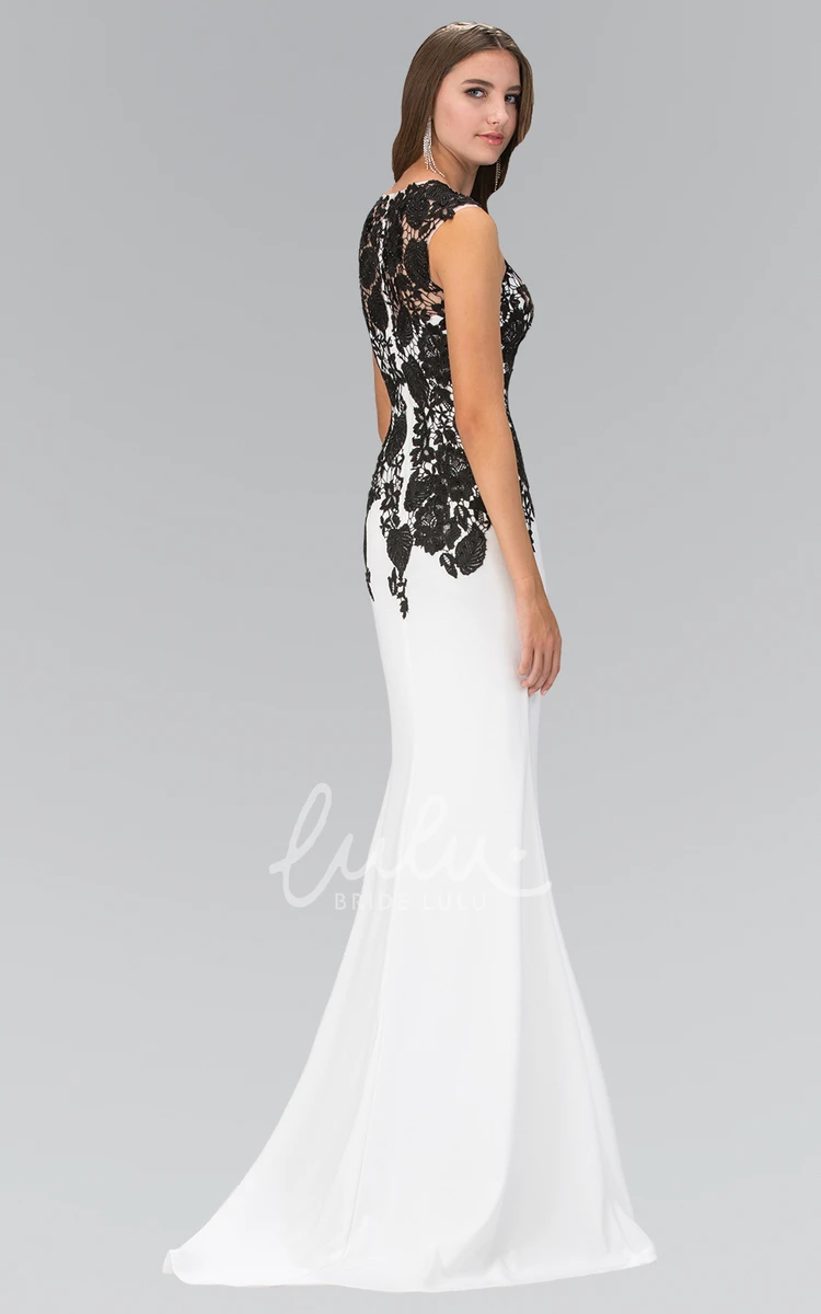 Queen Anne Illusion Sheath Formal Dress with Appliques