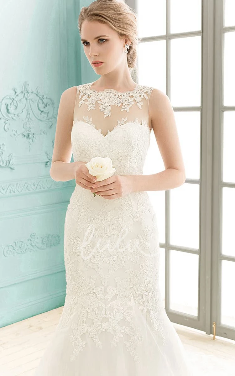 Sleeveless Mermaid Lace Bridesmaid Dress with Illusion Back and Floor-Length Hem