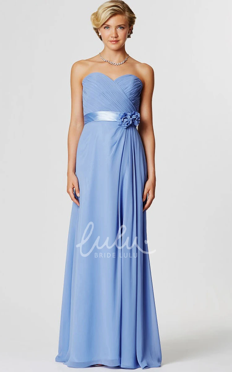 Sweetheart Sleeveless Chiffon Bridesmaid Dress with Criss-Cross Flower and Sash