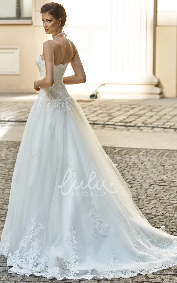 Lace A-Line Sweetheart Wedding Dress with Pleats and Floor-Length Train Classy Wedding Dress