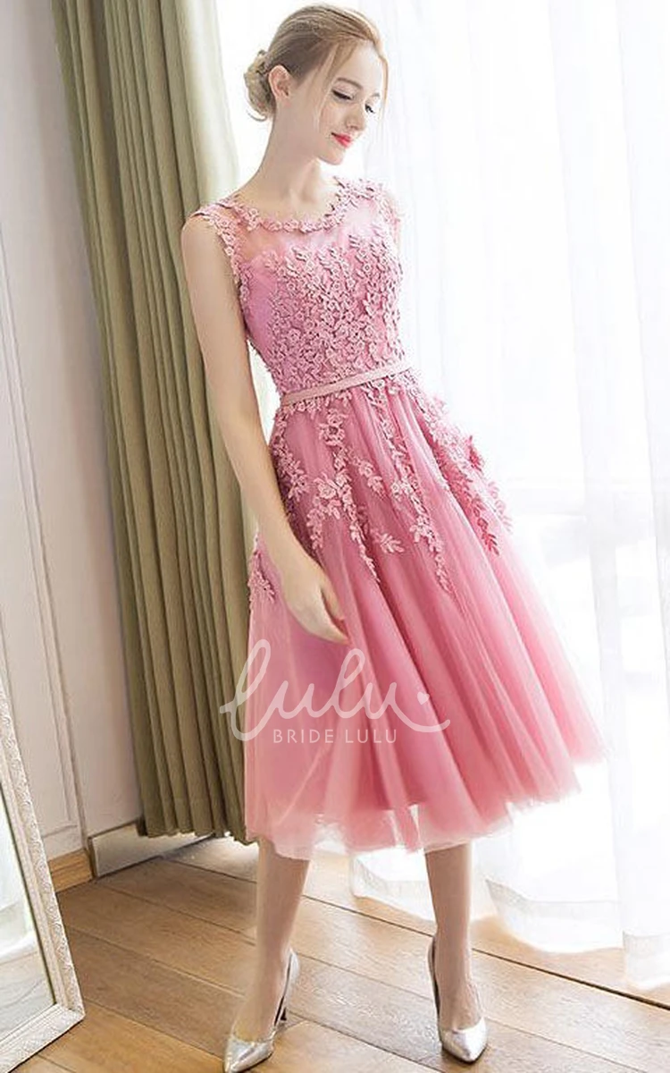Lace Applique Sleeveless A-line Knee-length Formal Dress