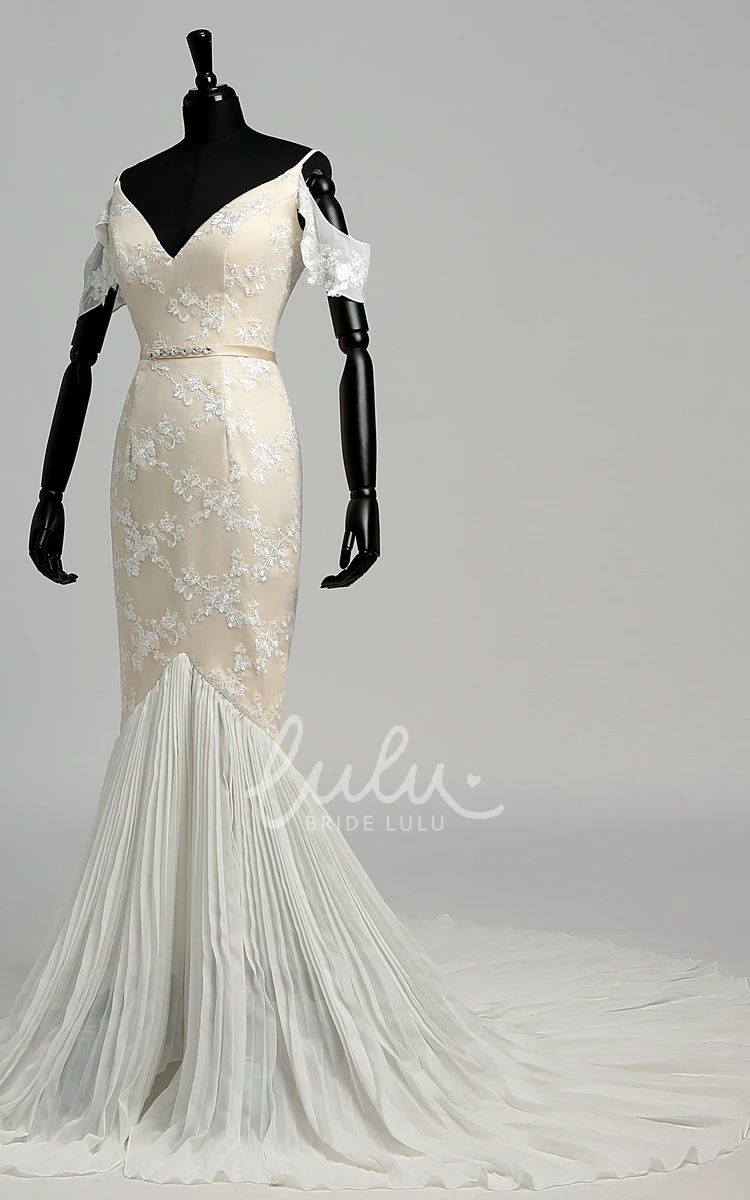 Elegant Lace Wedding Dress with Bandage Pleats and Ruffles Mermaid Style