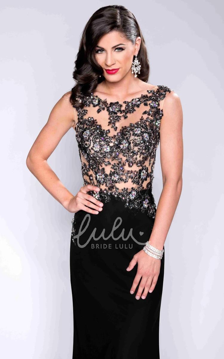 Sleeveless Lace and Jersey Prom Dress with Keyhole Back Unique Prom Dress 2025