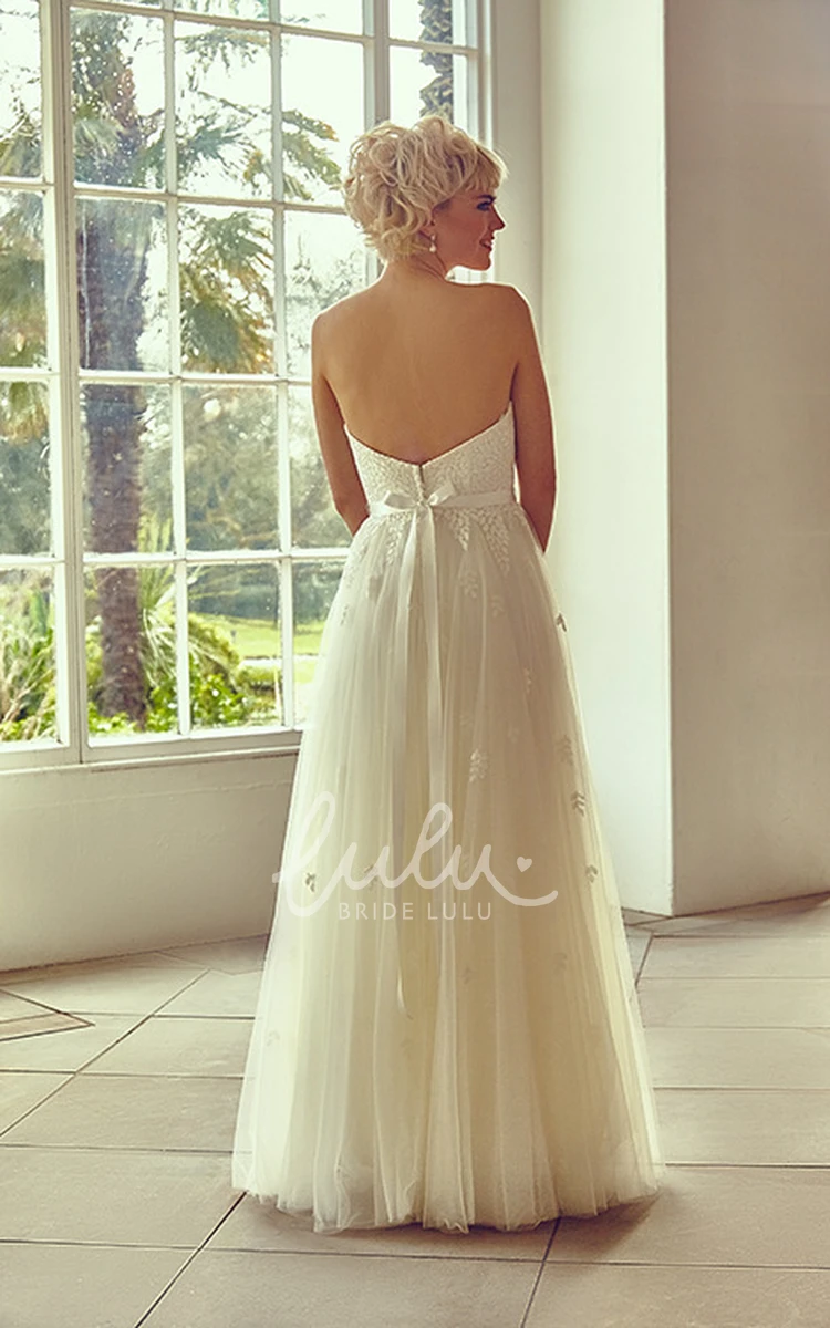 Bowed Tulle Wedding Dress with Sweetheart Neckline Floor-Length Bridal Gown
