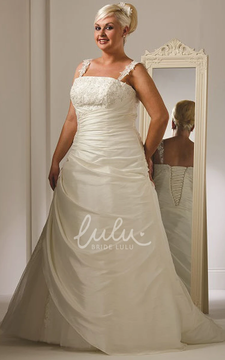 Bridal Gown with Appliqued Straps Bodice Side Drape and Lace Up