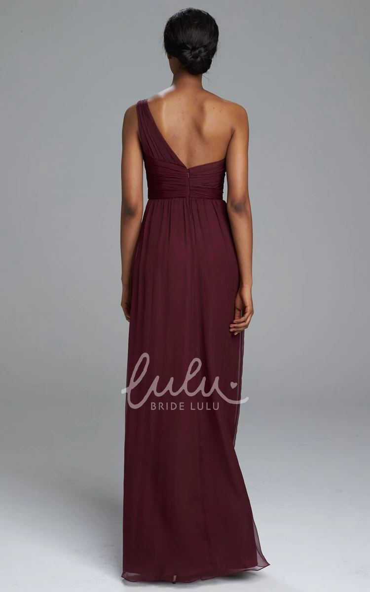 One-Shoulder Chiffon Sheath Bridesmaid Dress with Ruching and Sleeveless Design