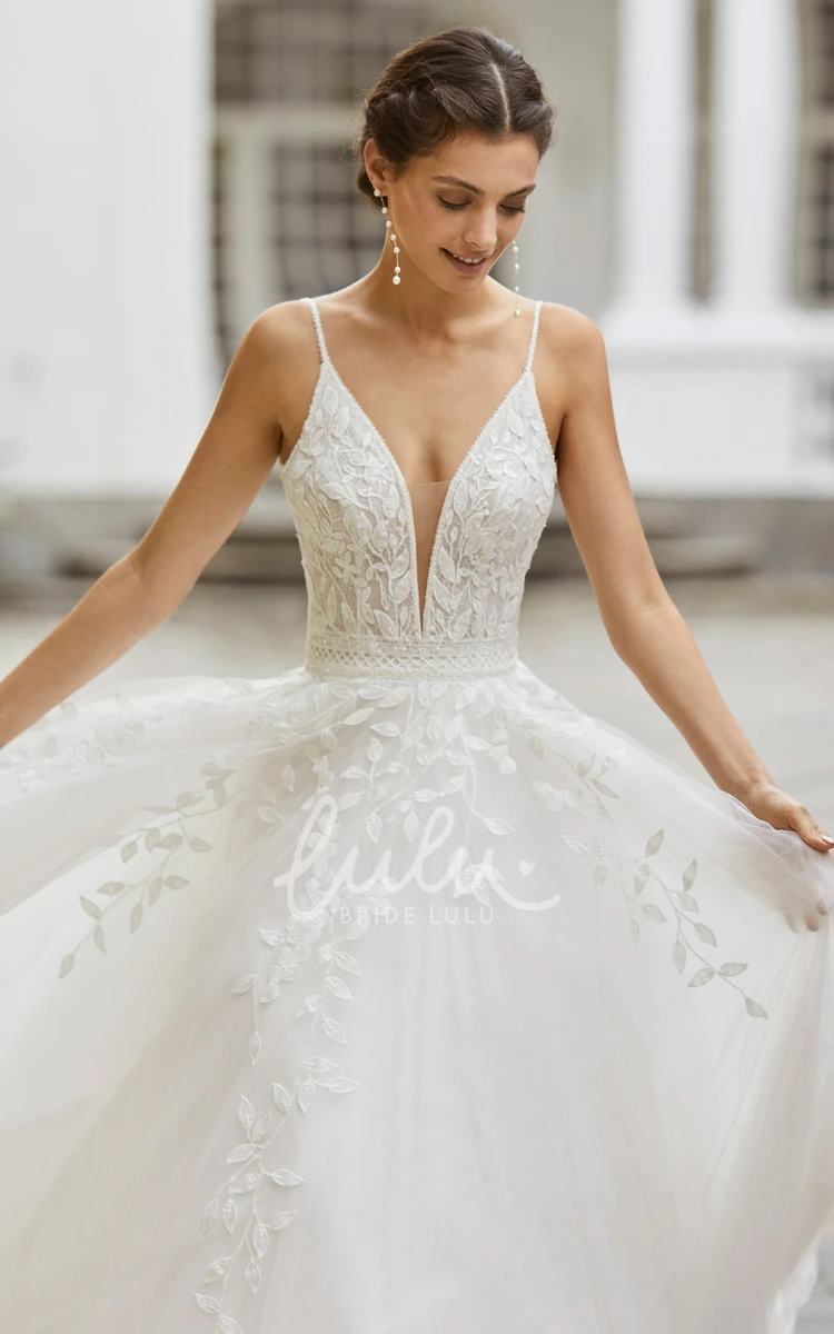 Beach Wedding Dress Appliques Spaghetti Straps Western & Adorable Bridal Gown