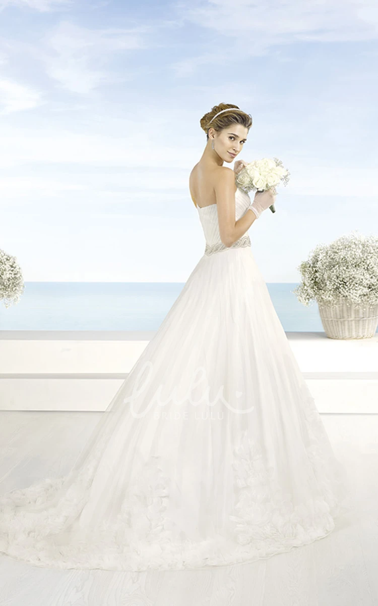 Floor-Length Tulle Wedding Dress with Jeweled Bodice A-Line