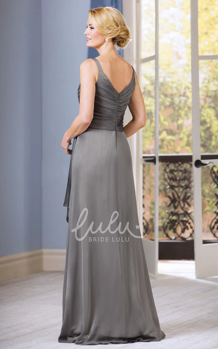 Sleeveless V-Neck Long Mother Of The Bride Dress with Ruching and Shawl