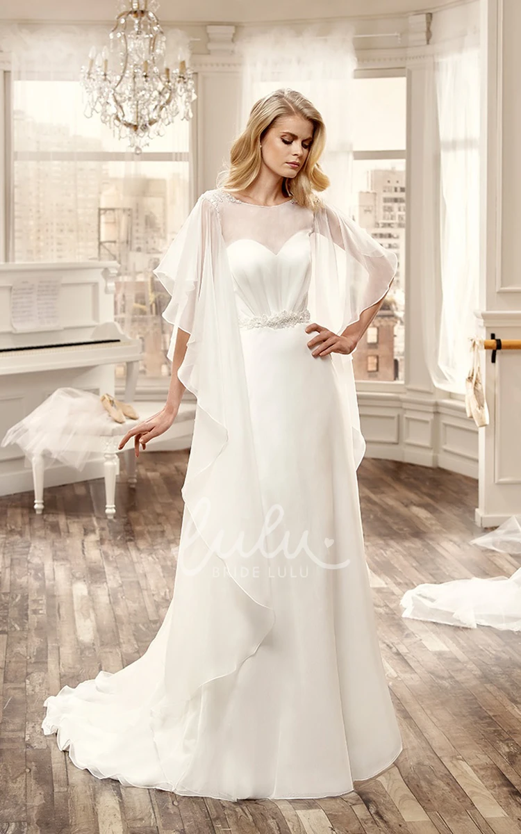 Ruched Open Back Chiffon Wedding Dress with Brush Train Modern Bridal Gown