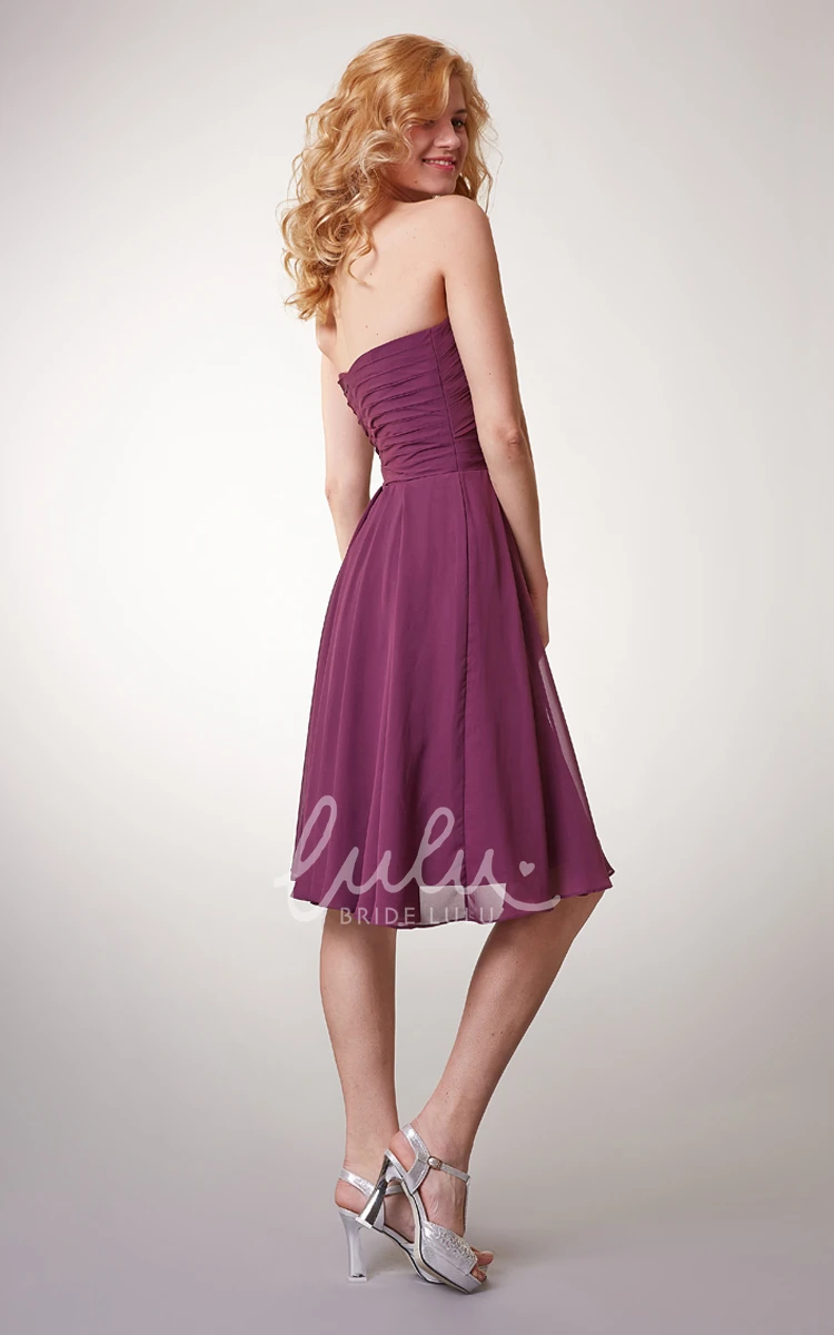 Short Chiffon Dress with Strapless Bodice and Ruched Details