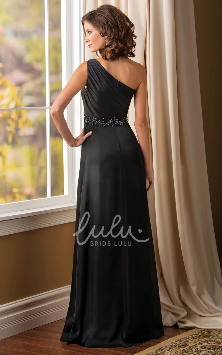 Ruffled One-Shoulder MOB Dress with Beadings Elegant Mother of the Bride Dress