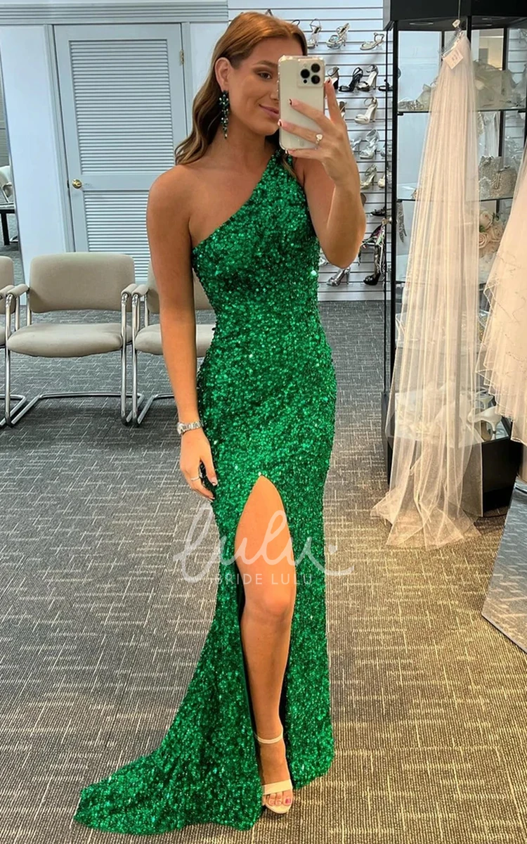 Sequins Sleeveless Mermaid Guest Formal Dress with Split Front Modern & Unique