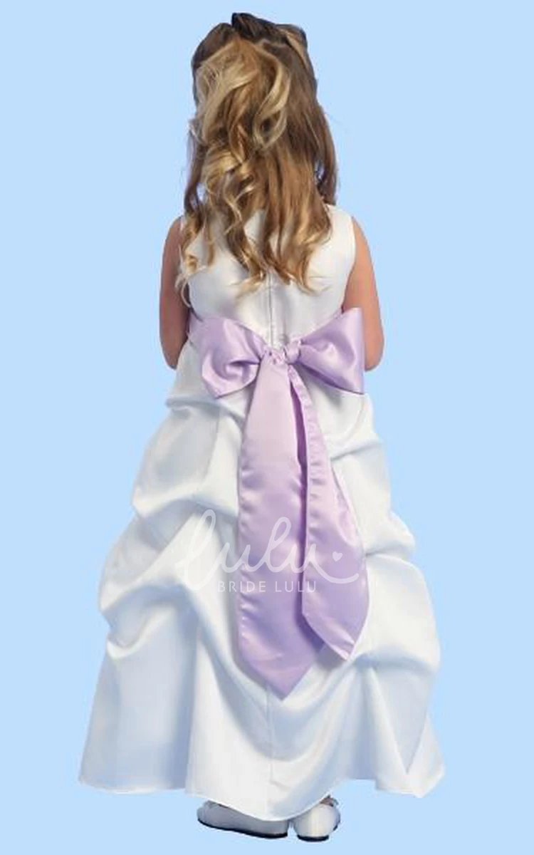 Ruched Satin Ankle-Length Flower Girl Dress Simple Dress for Girls