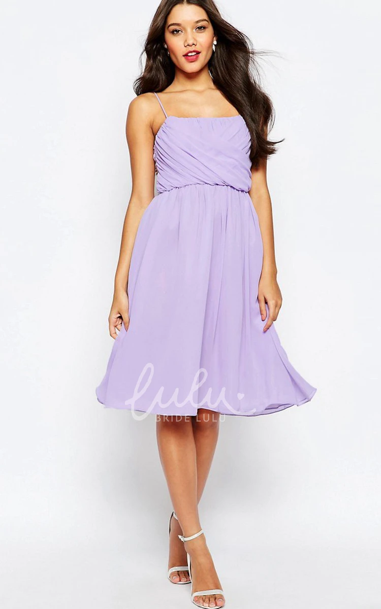 Knee-Length Pleated Spaghetti Chiffon Bridesmaid Dress Classy Bridesmaid Dress