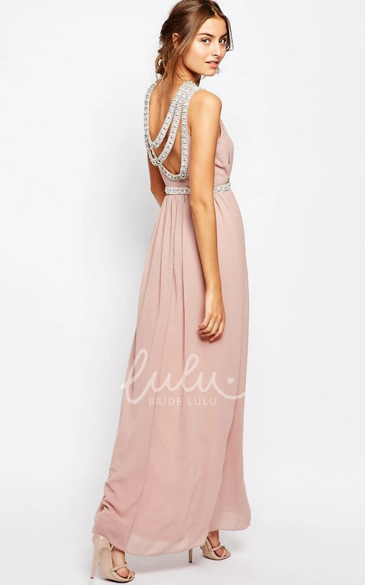 Sleeveless Sheath Chiffon Bridesmaid Dress with Split-Front and Beading