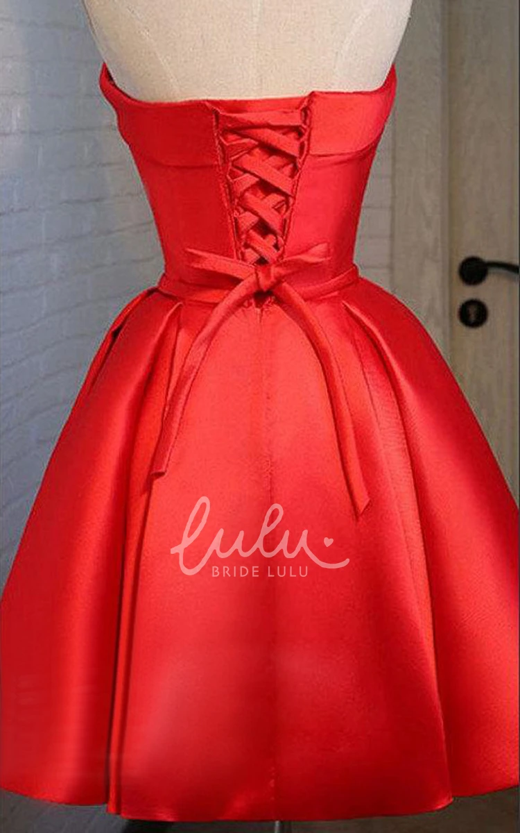 Pleated Strapless Red Prom Dress Short and Classy