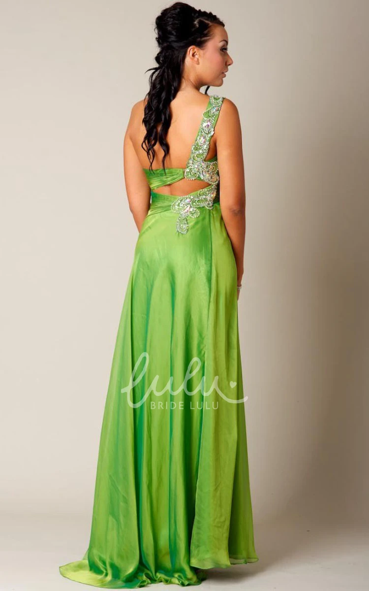 Beaded One-Shoulder Sheath Prom Dress with Ruching Long & Sleeveless