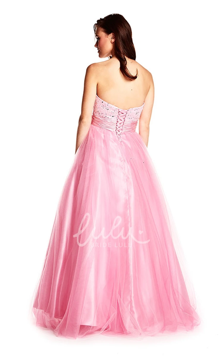 Sequined A-Line Sweetheart Prom Dress Sleeveless Floor-Length Tulle & Satin Bow Elegant