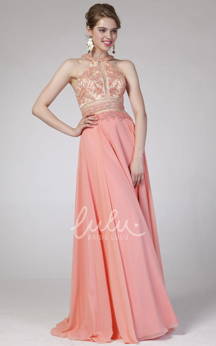 A-Line Chiffon Straps Bridesmaid Dress with Beading and Pleats High Neckline