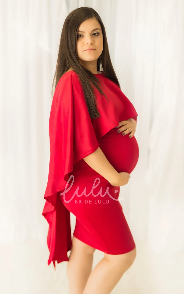 Knee-length 3/4 Sleeve Maternity Dress with Empire Waist in Sheath Style