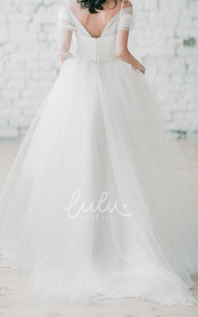 A-Line Tulle Spaghetti Dress with Criss Cross and Waist Jewelry Wedding Dress