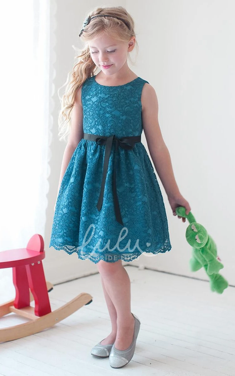 Split Tiered Lace Flower Girl Dress Knee-Length Boho Dress