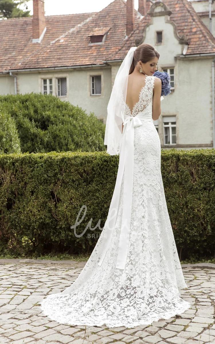 Sheath Wedding Dress with Jeweled Neckline and Ruched Waist