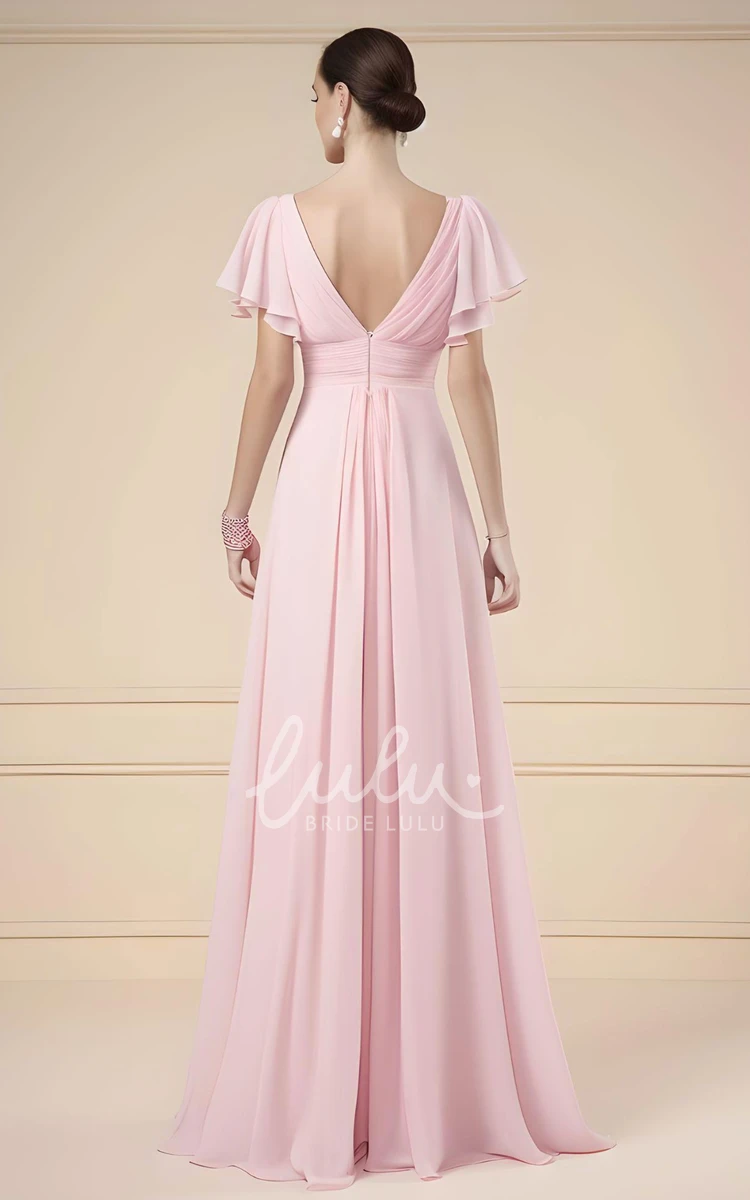 Beautiful Chiffon A-Line Mother of the Bride Dress Elegant Floor-length V-neck