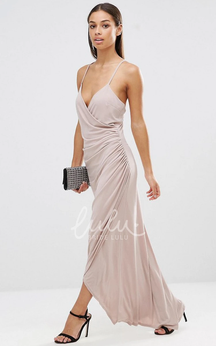 Sleeveless Chiffon Bridesmaid Dress with Side Draping Ankle-Length