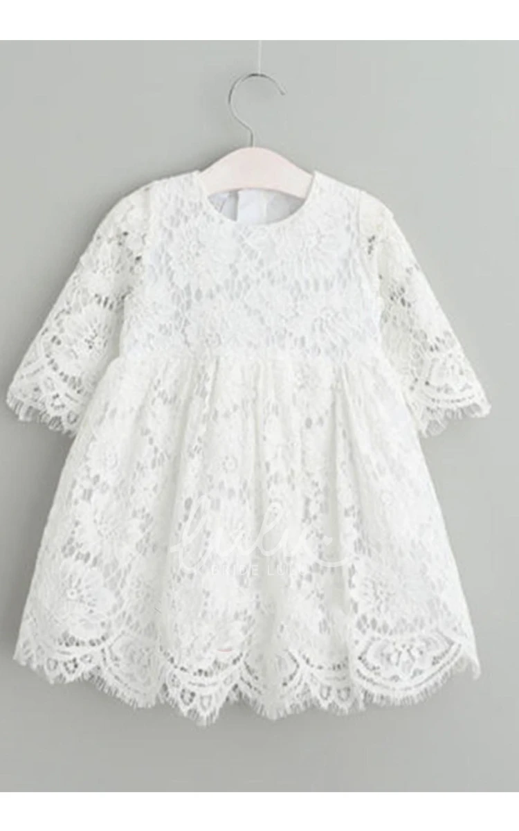 Elegant Zipper Back All Lace Christening Dress for Girls