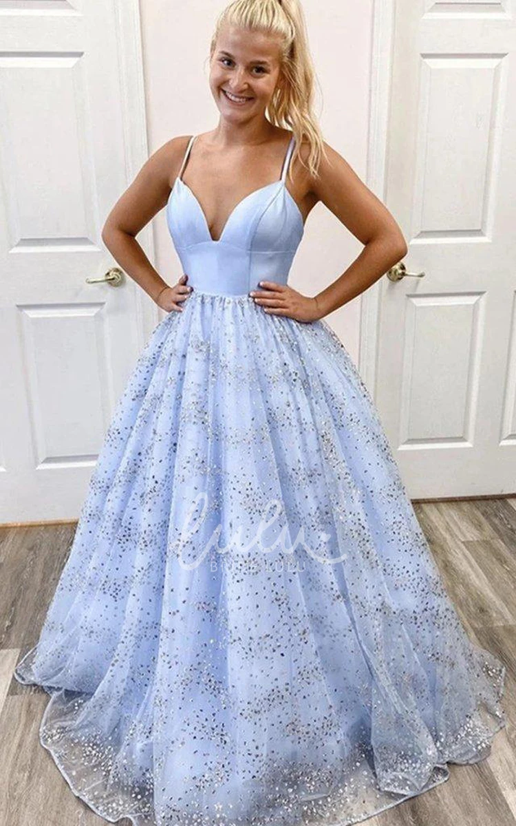 Sleeveless A-Line Tulle Formal Dress Modern Style with Sequins and Ruffles