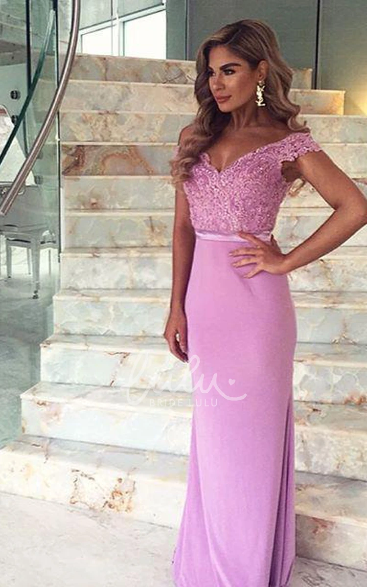 Lace Applique Mermaid Prom Dress Off-Shoulder Sweep Train Elegant Women's