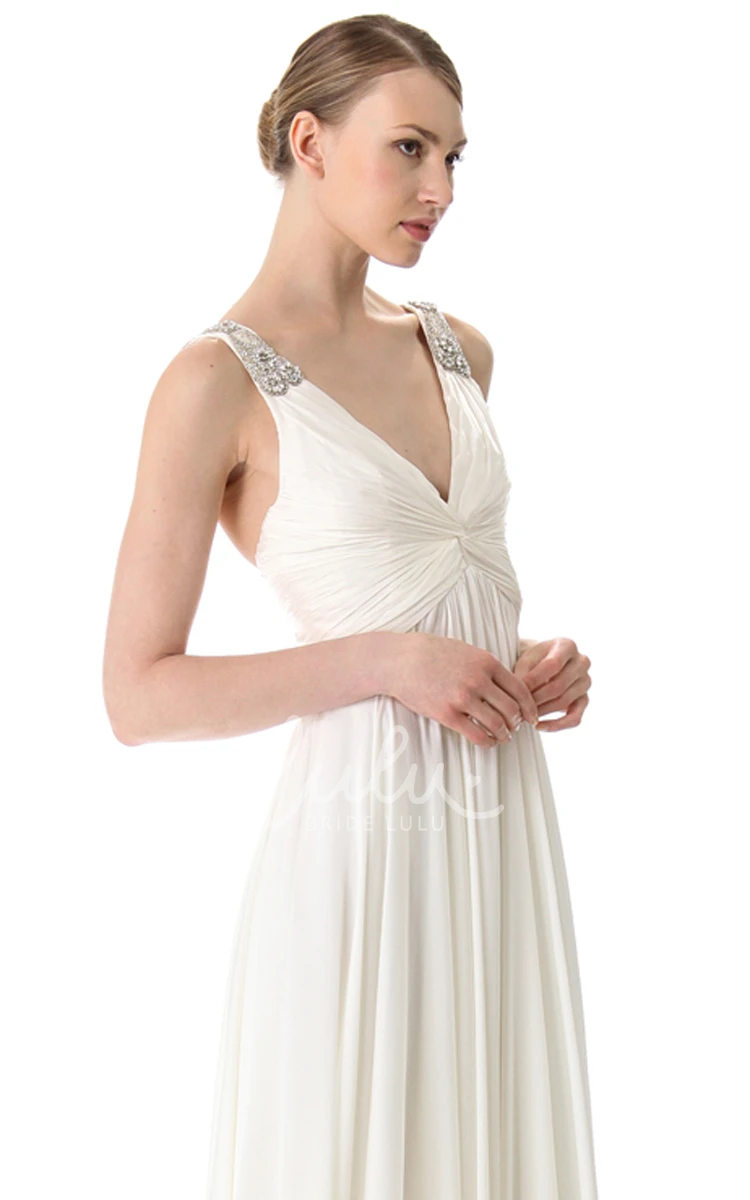 Empire Chiffon Floor-length Dress With Broad Straps Deep-V Neckline