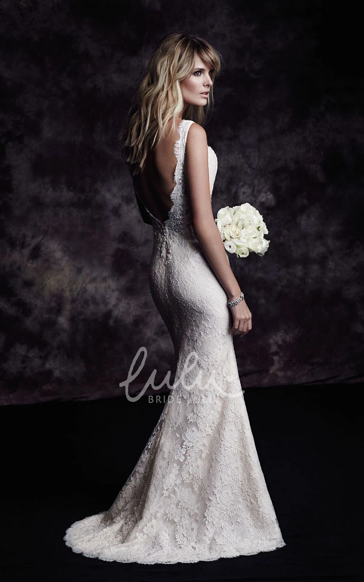 V-Neck Backless Lace Sheath Long Dress Prom Dress