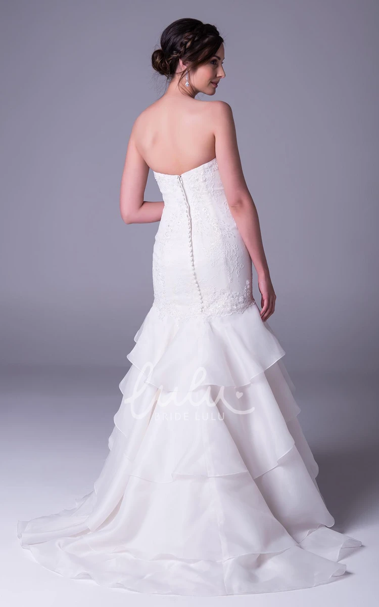 Organza V-Back Trumpet Wedding Dress with Appliques and Tiers