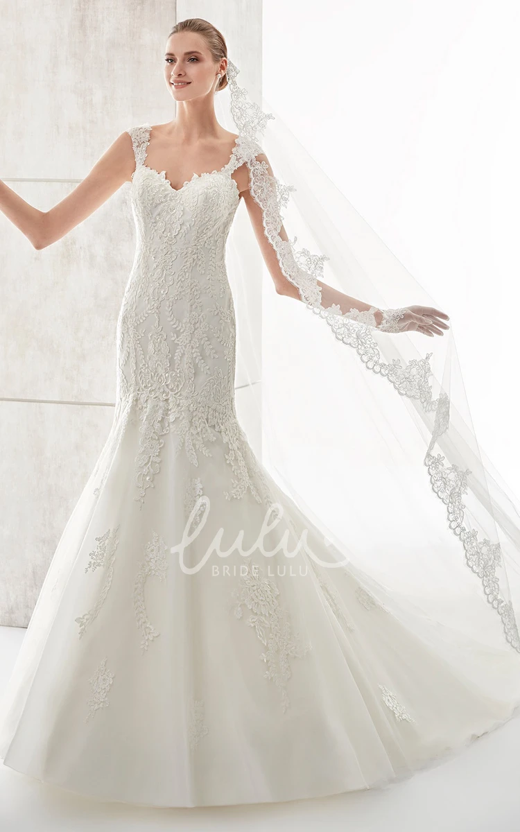 Illusive Lace Square-Neck Mermaid Wedding Dress with Court Train