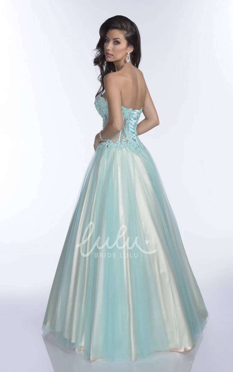 Lace Applique Sweetheart A-Line Tulle Dress with Lace-Up Back