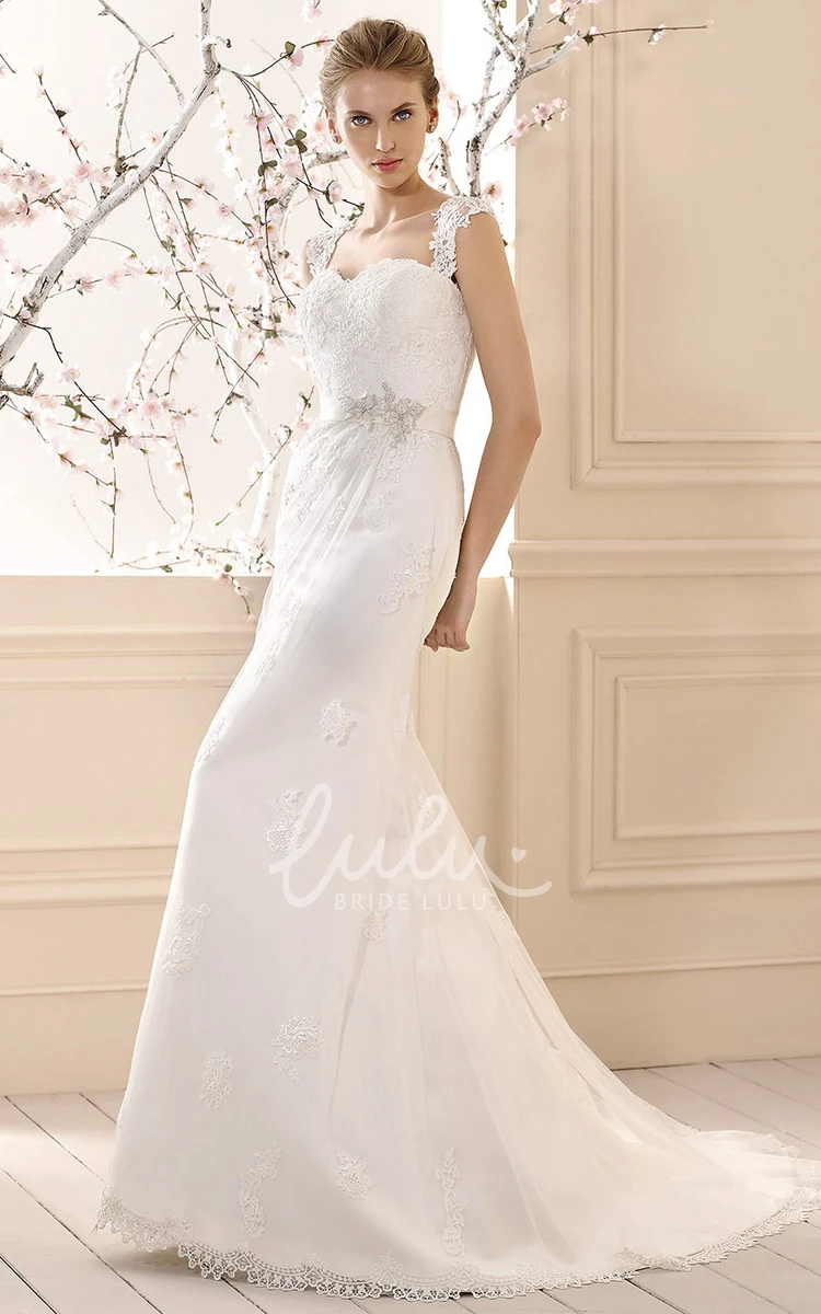 Strapped Sleeveless Lace Sheath Wedding Dress